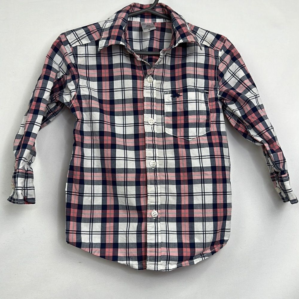 Carter’s pink/blue/white plaid button up cotton shirt size 2T EUC